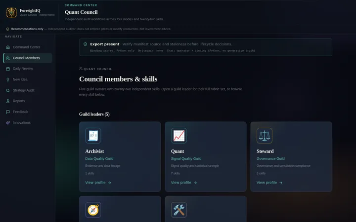 Council members page showing guild leaders and their skill counts